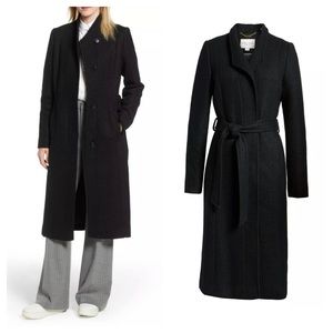 Cole Haan Belted Textured Wool Molded Collar Coat